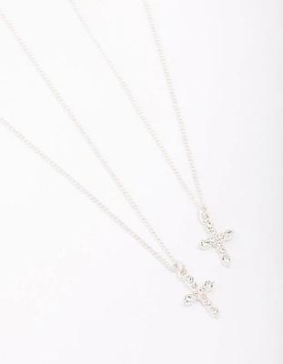 Silver Classic Diamante Cross Necklace Pack