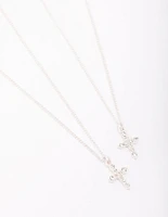 Silver Classic Diamante Cross Necklace Pack