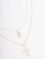Silver Mixed Texture Cross Necklace