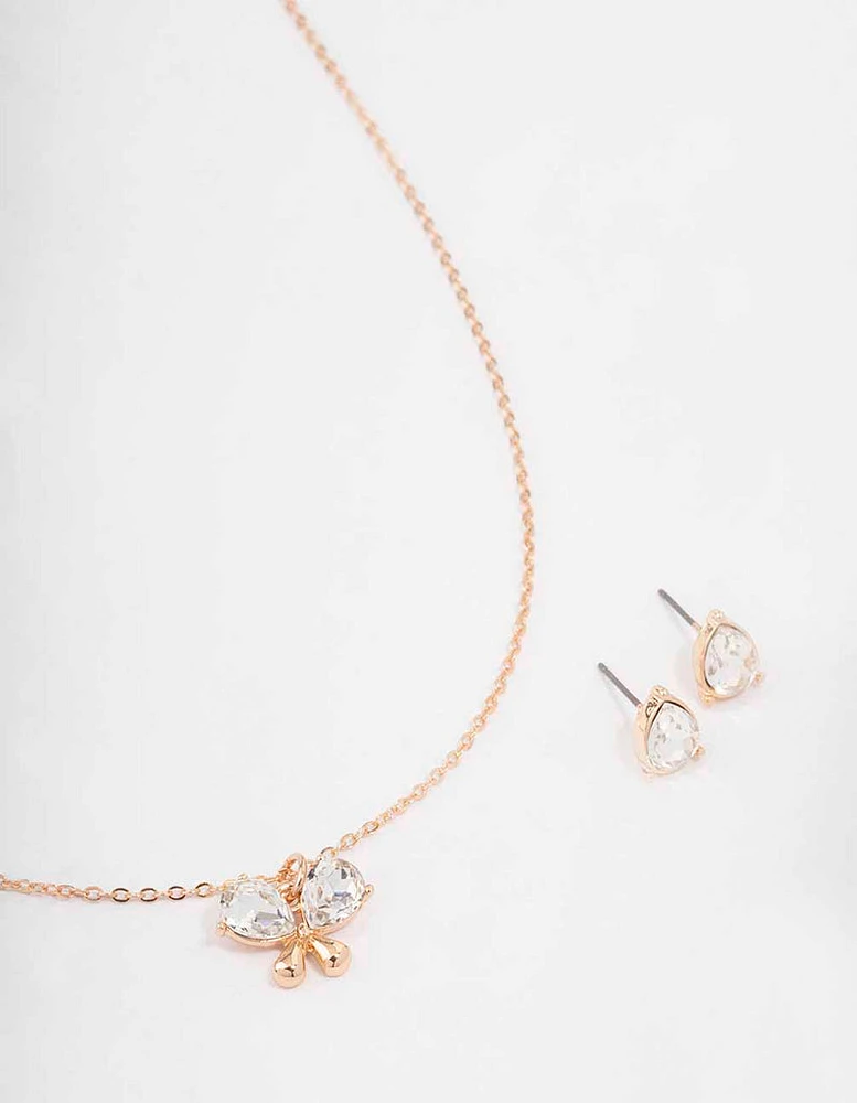 Gold Diamante Butterfly Jewellery Set