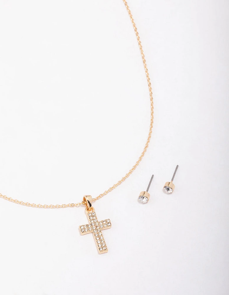 Gold Stud Cross Jewellery Set