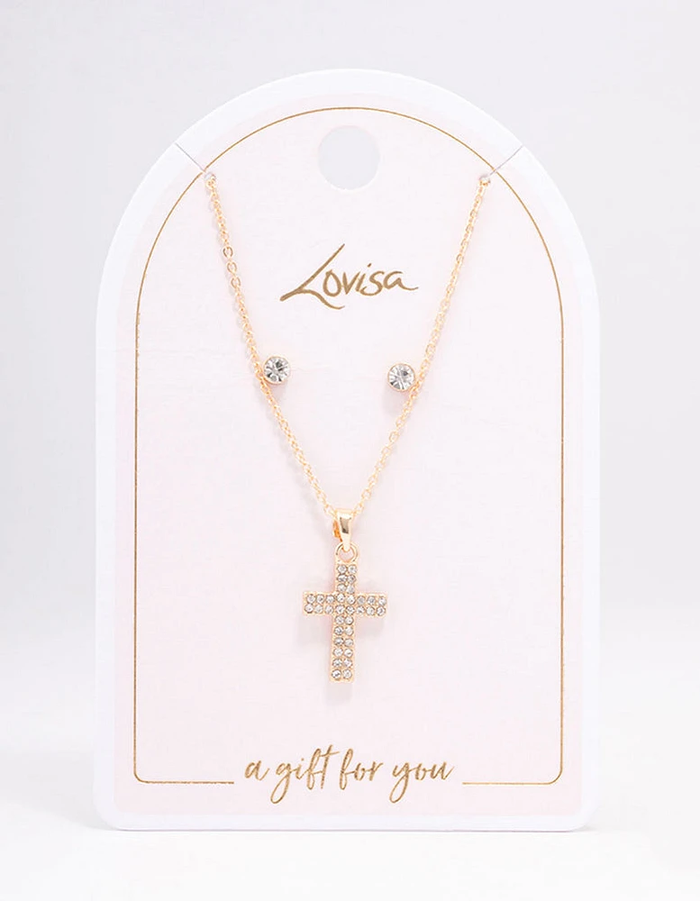 Gold Stud Cross Jewellery Set