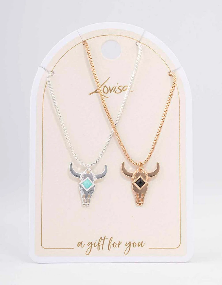 Mixed Metal Bull Head Necklace