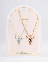 Mixed Metal Bull Head Necklace