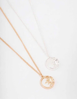 Mixed Metal Circular Sun Necklace