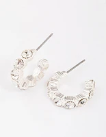 Silver Small Round Diamante Hoop Earrings