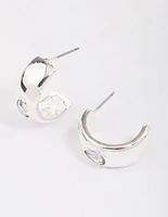 Silver Encased Pear Diamante Hoop Earrings