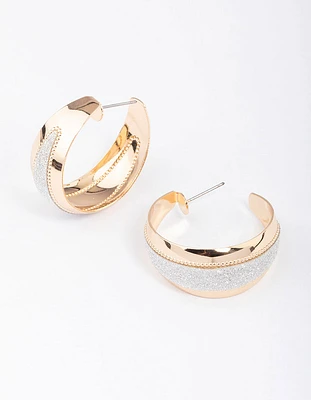 Gold & Silver Wide Glitter Stripe Hoop Earrings