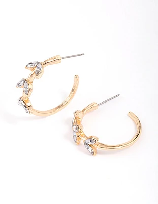 Gold Diamante Vine Leaf Hoop Earrings