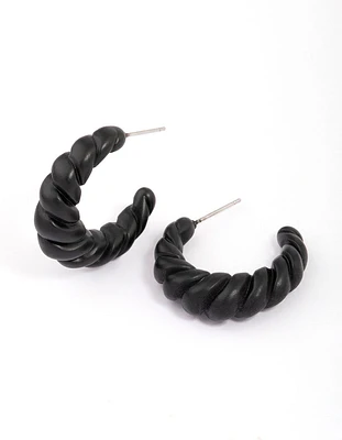 Black Twisted Rope Hoop Earrings