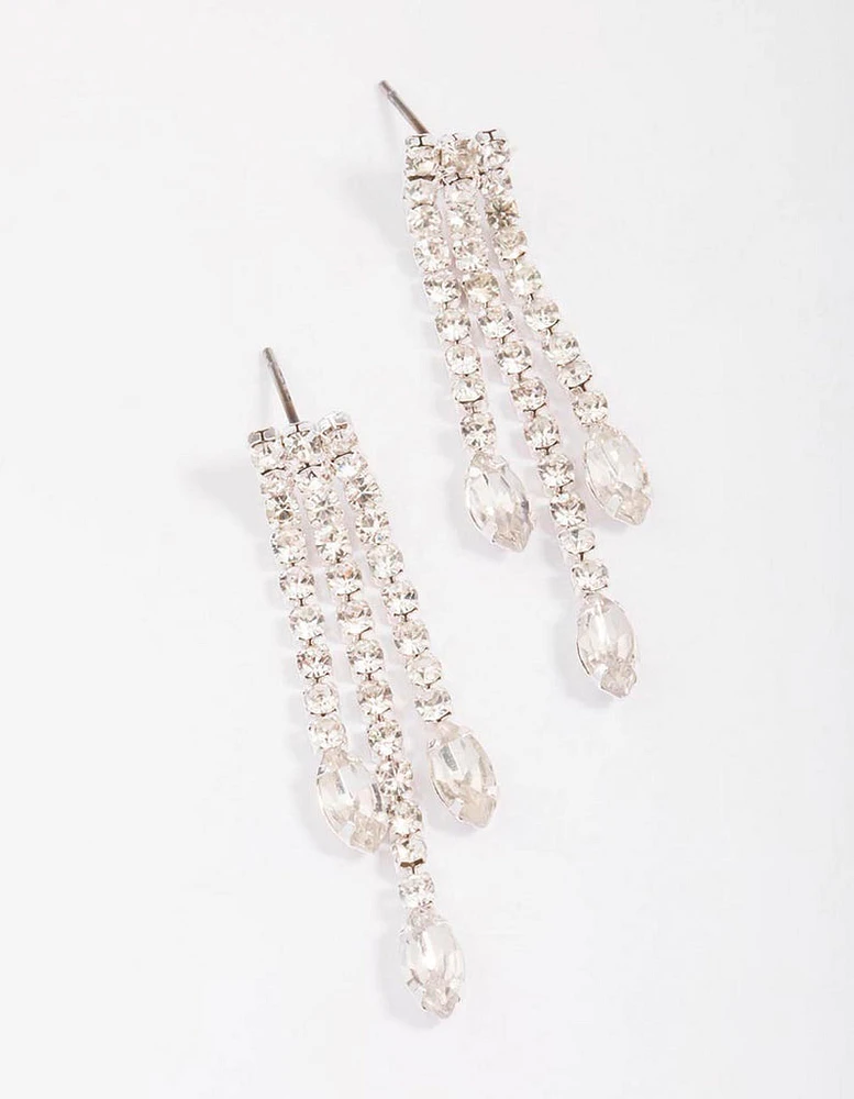 Silver Cupchain Pear Diamante Drop Earrings