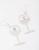 Silver Diamante Wine Glass Drop Earrings