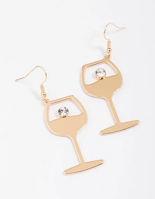 Gold Diamante Wine Glass Drop Earrings
