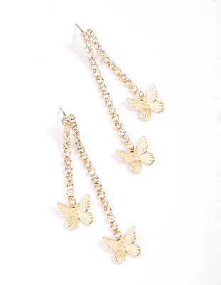 Gold Cupchain Butterfly Drop Earrings