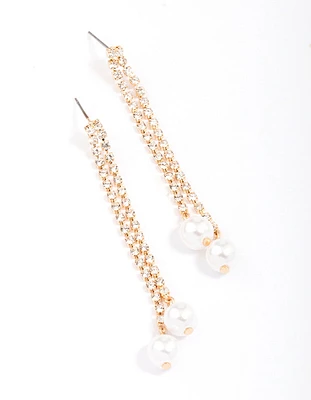 Gold Cupchain Pearl Drop Earrings