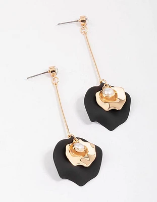 Gold & Black Petal Drop Earrings