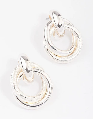 Silver Layered Textured Knotted Hoop Earrings