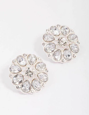 Silver Flower Diamante Encrusted Stud Earrings