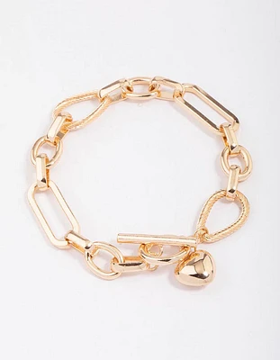 Gold Multi Link Heart T&O Chain Bracelet