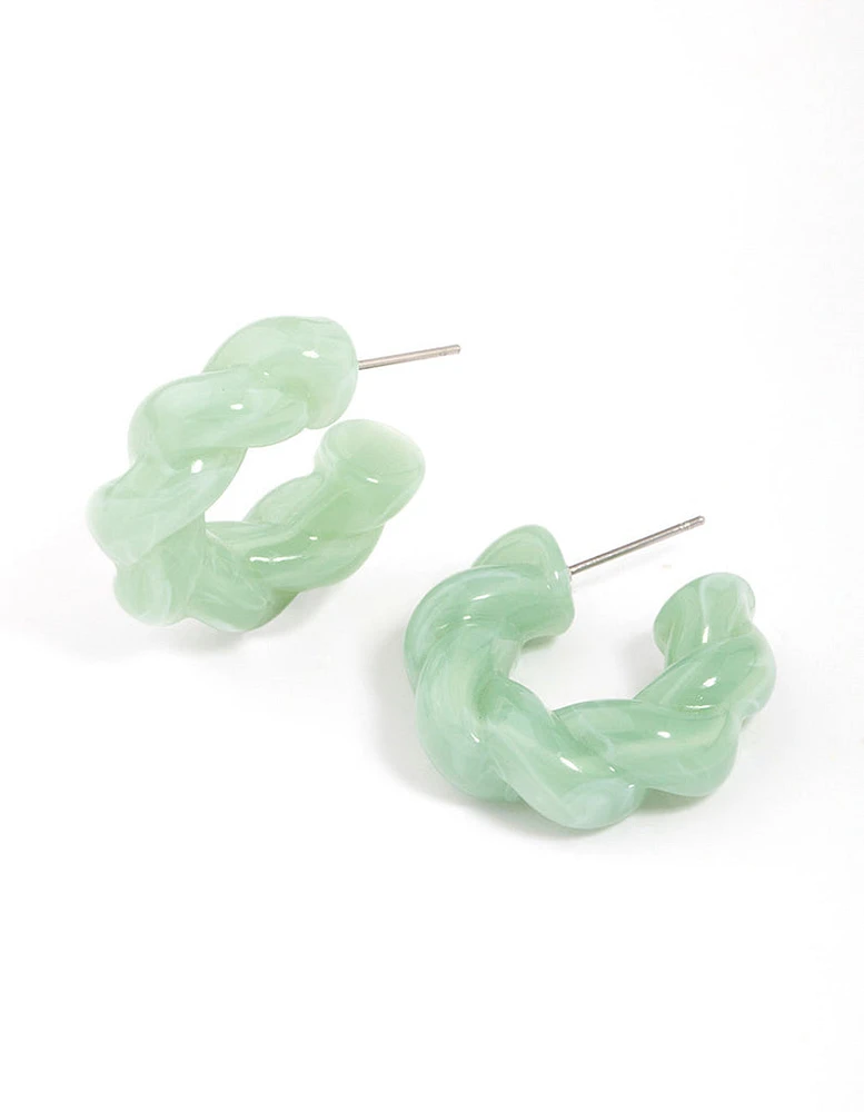 Teal Acrylic Twisted Rope Hoop Earrings