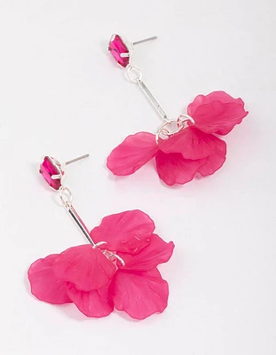 Pink Petal Flower Drop Earrings