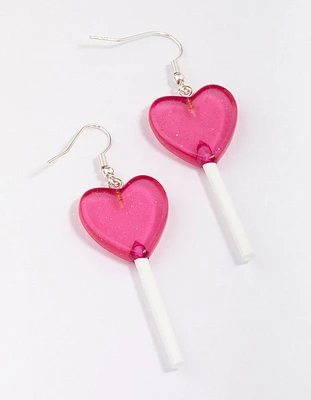 Silver & Pink Lollipop Drop Earrings