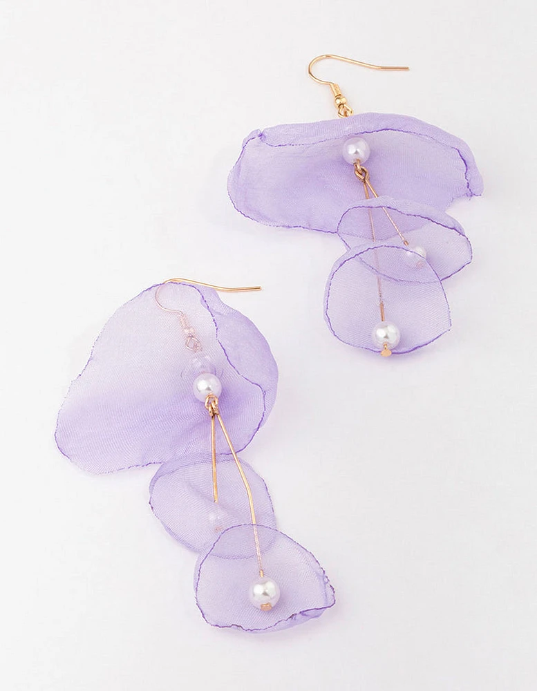 Lilac Layered Fabric Petal Drop Earrings