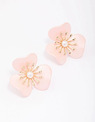 Gold Statement Flower Stud Earrings