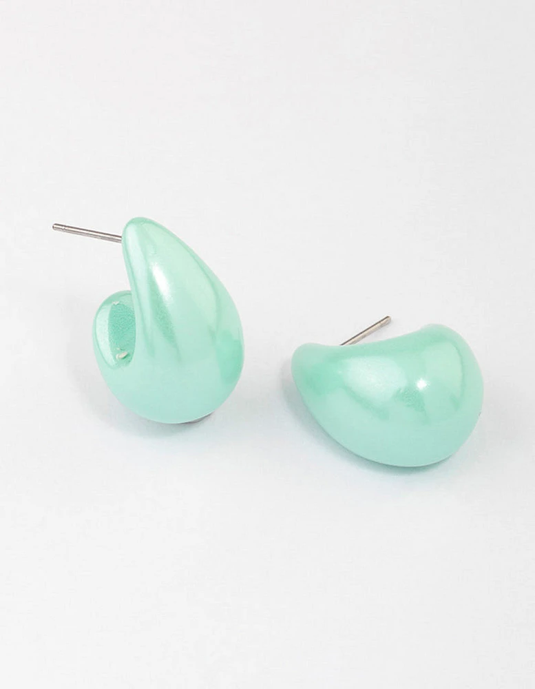 Aqua Droplet Teardrop Huggie Earrings