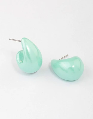 Aqua Droplet Teardrop Huggie Earrings