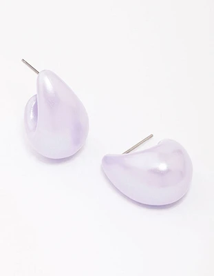 Lilac Iridescent Droplet Teardrop Huggie Hoop Earrings