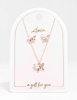 Rose Gold Diamante Butterfly Necklace & Stud Earring Set