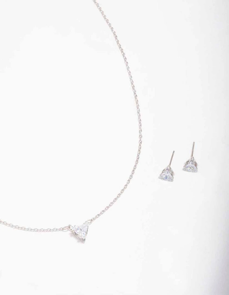 Silver Triangular Diamante Necklace & Earring Jewellery Set