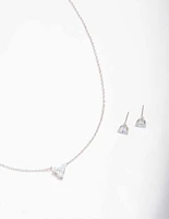 Silver Triangular Diamante Necklace & Earring Jewellery Set