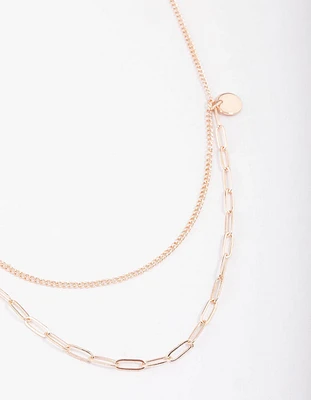 Rose Gold Curb & Cable Layered Necklace