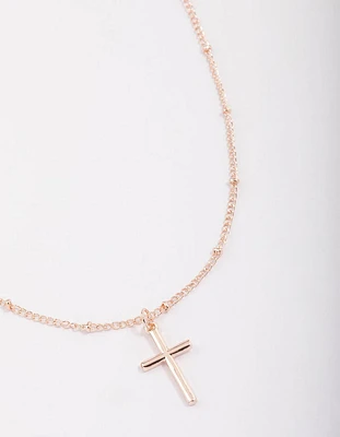 Rose Gold Classic Cross Ball Chain Necklace