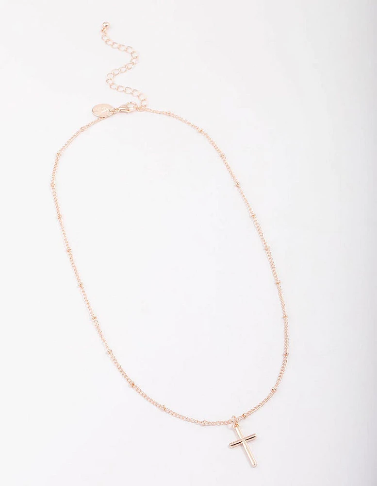 Rose Gold Classic Cross Ball Chain Necklace