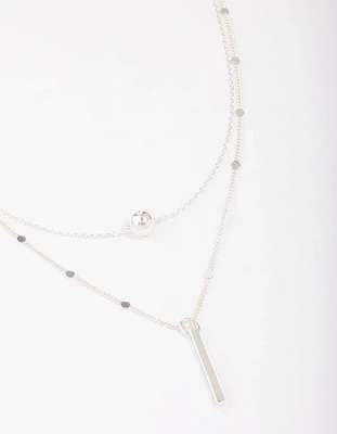 Silver Bar & Ball Layered Necklace