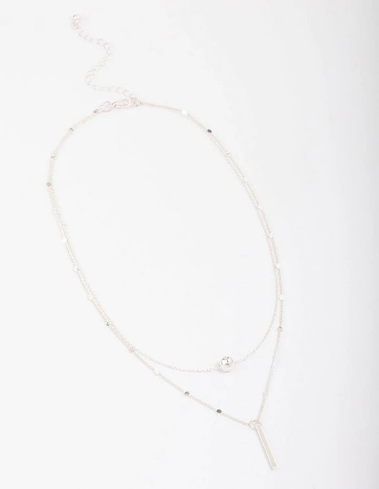 Silver Bar & Ball Layered Necklace