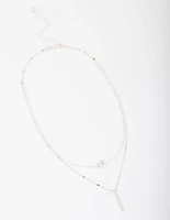 Silver Bar & Ball Layered Necklace