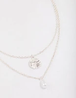 Silver Disc & Pearl Layered Necklace