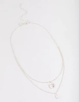 Silver Disc & Pearl Layered Necklace