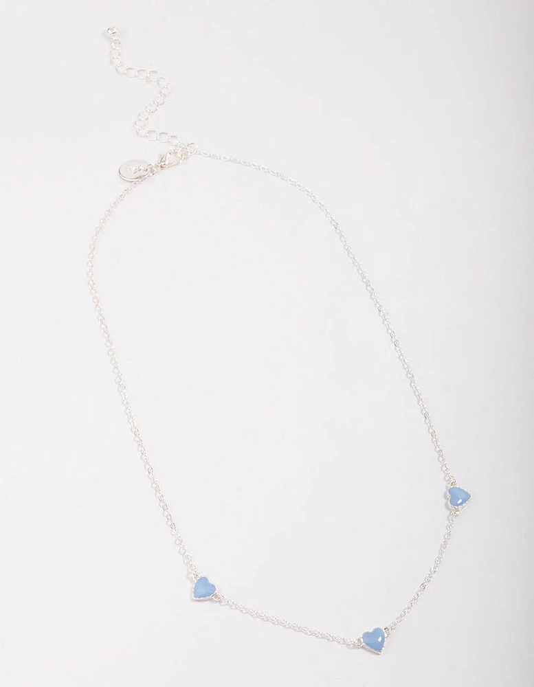 Silver Blue Enamel Heart Chain Necklace