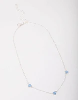 Silver Blue Enamel Heart Chain Necklace