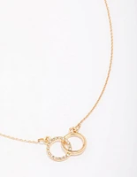 Gold Diamante Double Circle Link Pendant Necklace