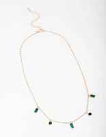 Gold Emerald Baguette & Droplet Chain Necklace