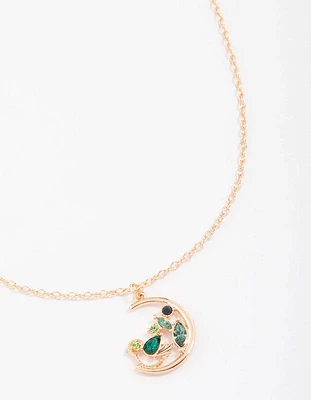 Gold Diamante Moon Celestial Pendant Necklace