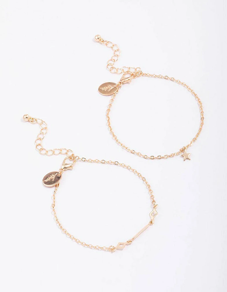 Gold Geometric Chain Star Bracelet Pack