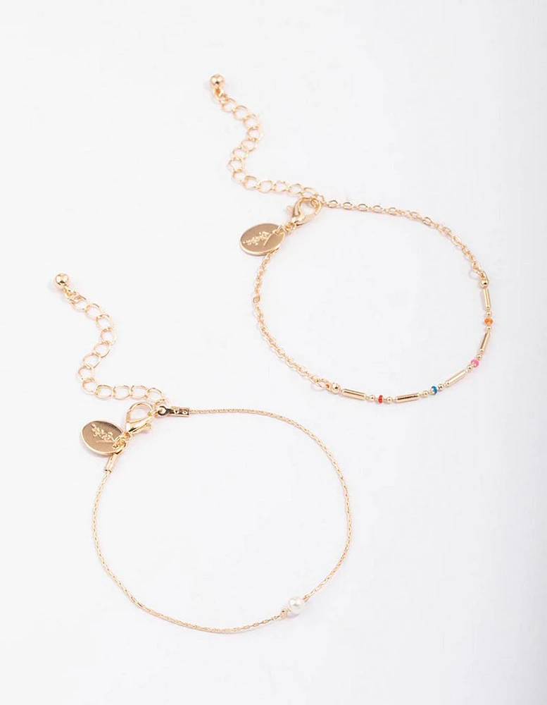 Gold Bead & Pearl Chain Bracelet Pack