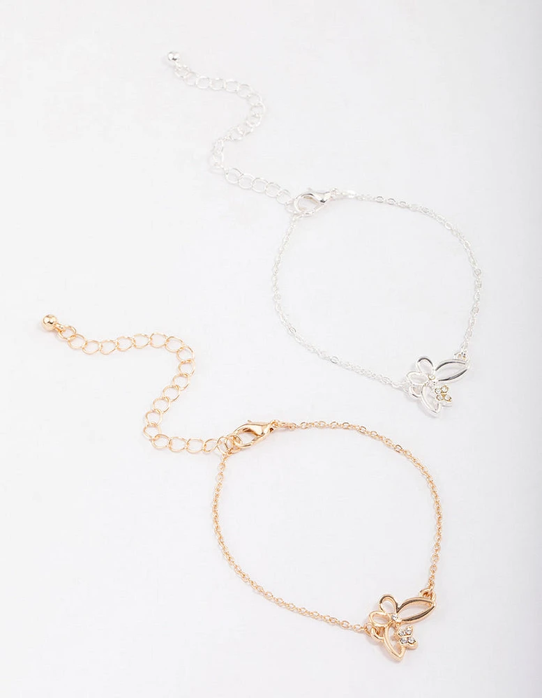 Gold & Silver Two-Toned Butterfly Bracelet Pack